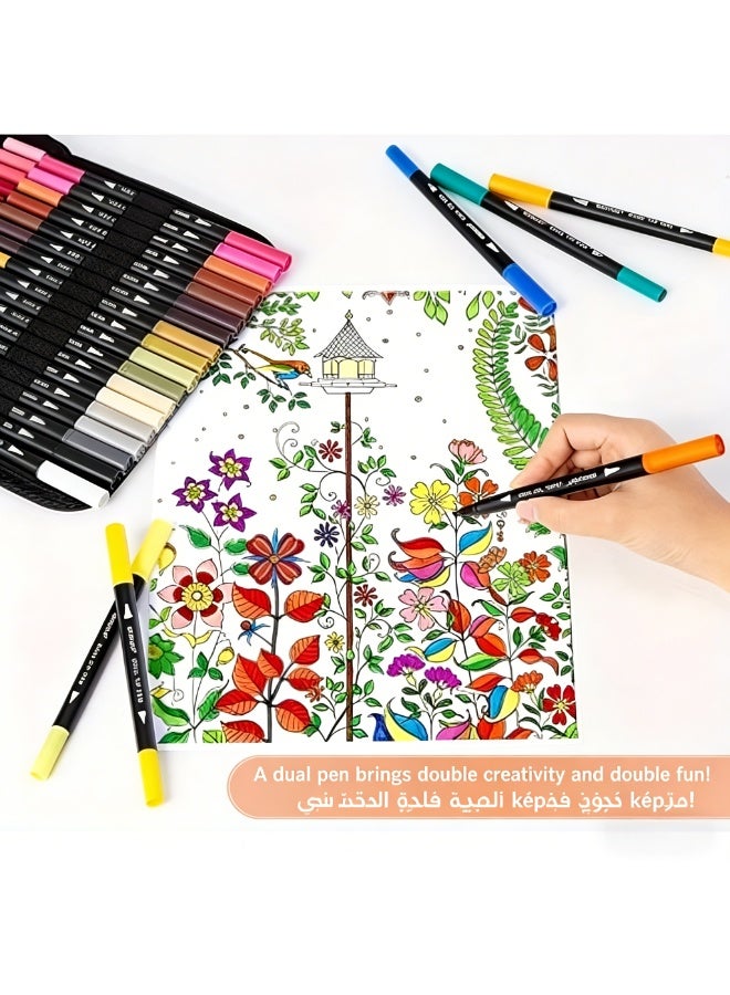 أقلام ماركر مزدوجة الفرشاة، حزمة 100 لون من أقلام الفن المزدوجة مع طرف دقيق وطرف فرشاة للأطفال والبالغين لتصفيف الكتب والخط اليدوي والرسامية والיו�رنال والرسم واللصق والتصميم والصناعة البطاقات ومستلزمات الفن - Image 5